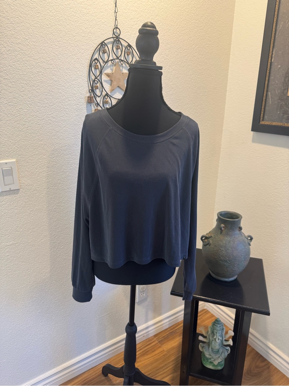 Victoria's Secret Dark Grey Ribbed Cropped Long-Sleeve Top